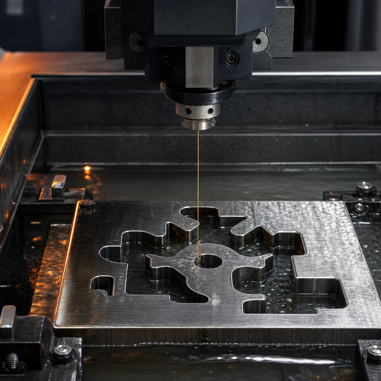Wire EDM cutting a precision profile in steel